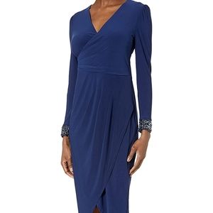 Adrianna Papell Women's Beaded Draped Jersey Dress Size 16